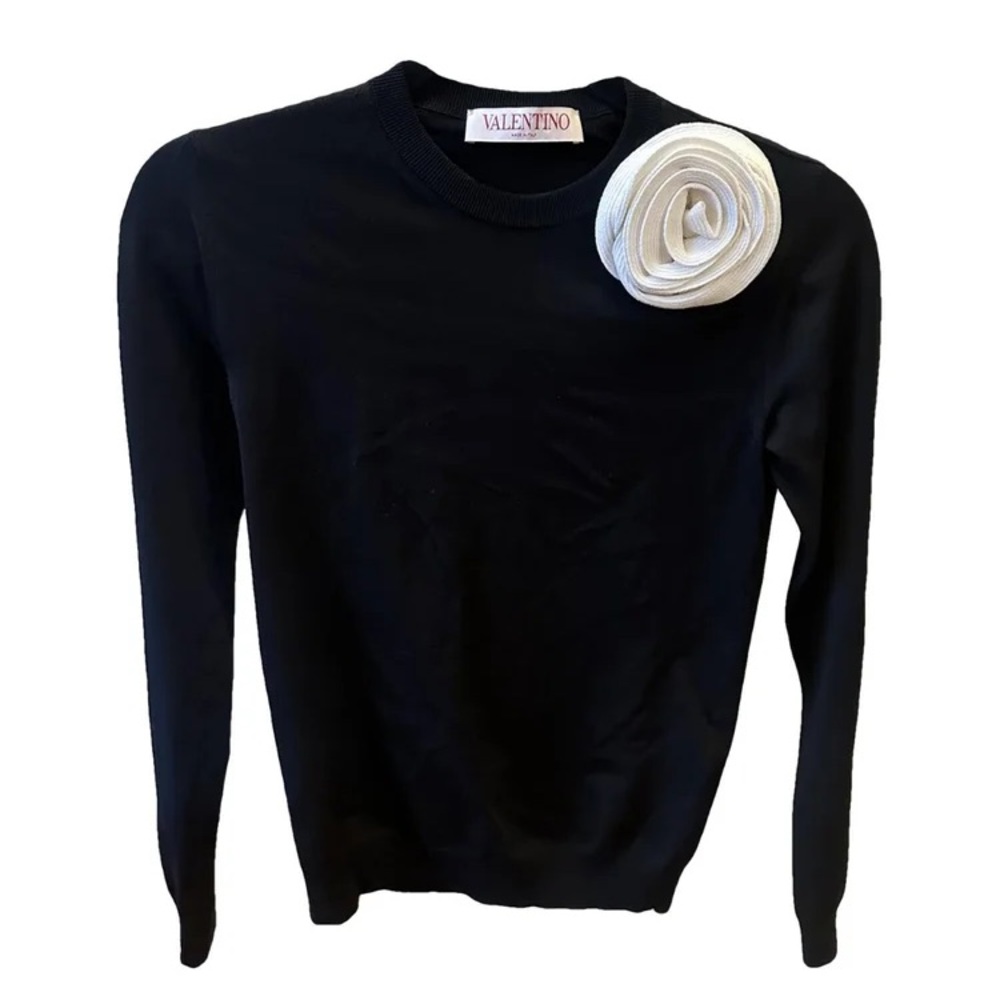 ISO Valentino Garavani Black Top with White Floral Detail